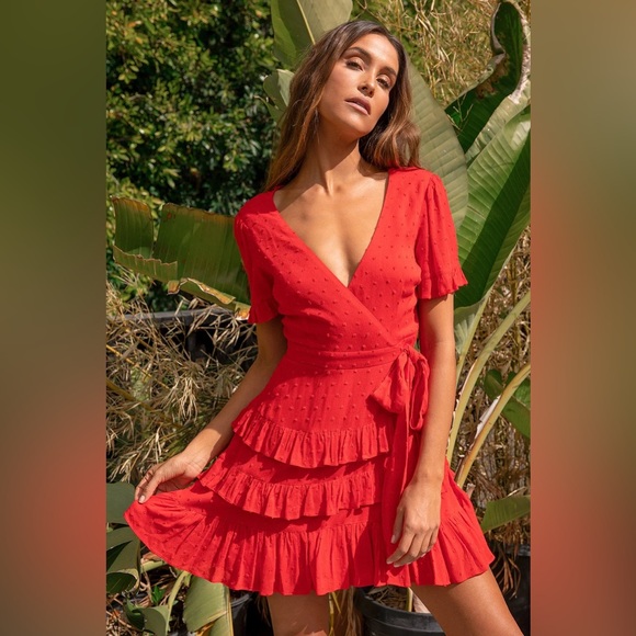 Red mini dress ruffle - Picture 3 of 5